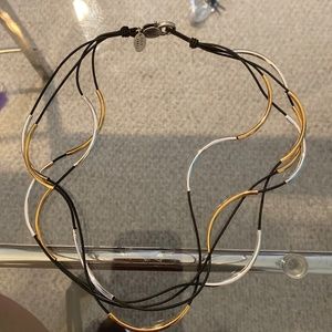 Lizzy James black cord necklace/bracelet with gold/silver tone bar